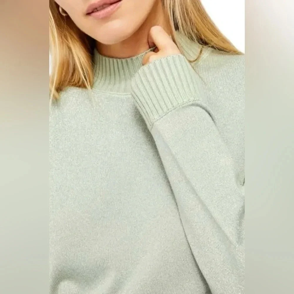 NWOT Free People Starry Night Metallic Shimmer Mock Neck Sweater Mint Green XS